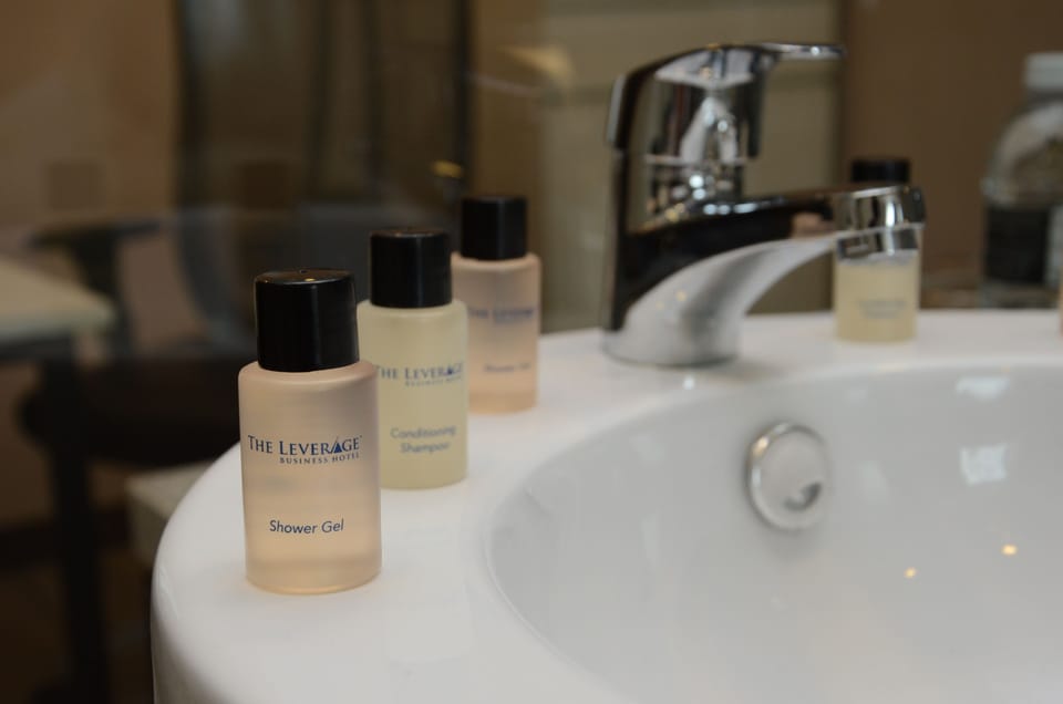 Shower, free toiletries, hair dryer, slippers