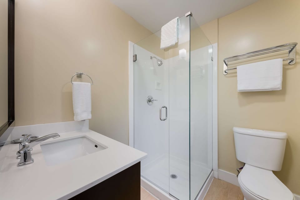 Shower, eco-friendly toiletries, hair dryer, bathrobes