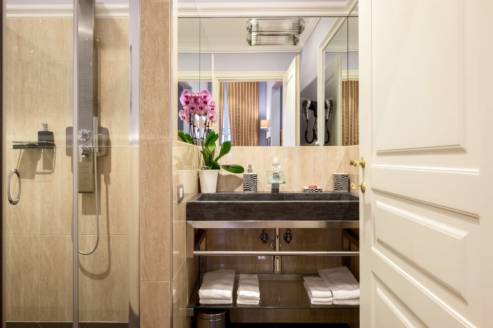 Free toiletries, hair dryer, slippers, bidet
