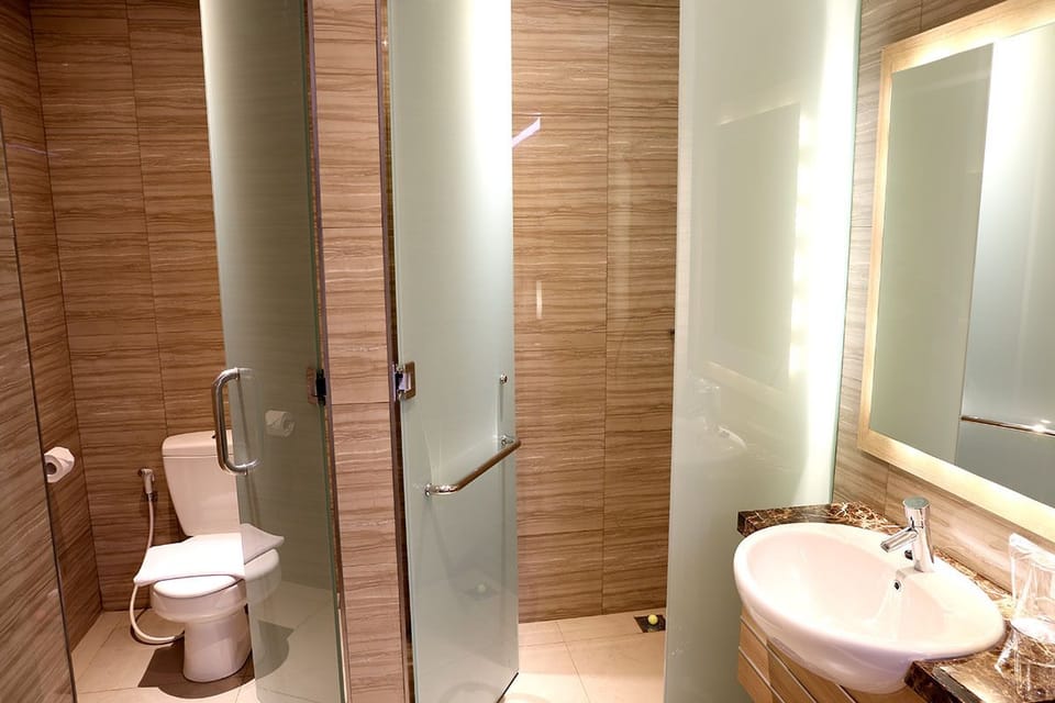 Shower, rainfall showerhead, hair dryer, bidet