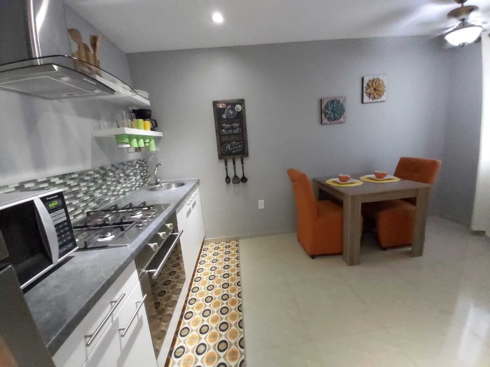 Apartment, 1 Bedroom | Private kitchen | Fridge, microwave, oven, stovetop