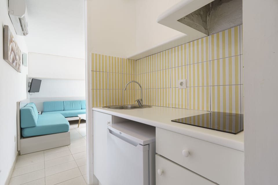Fridge, microwave, stovetop, electric kettle