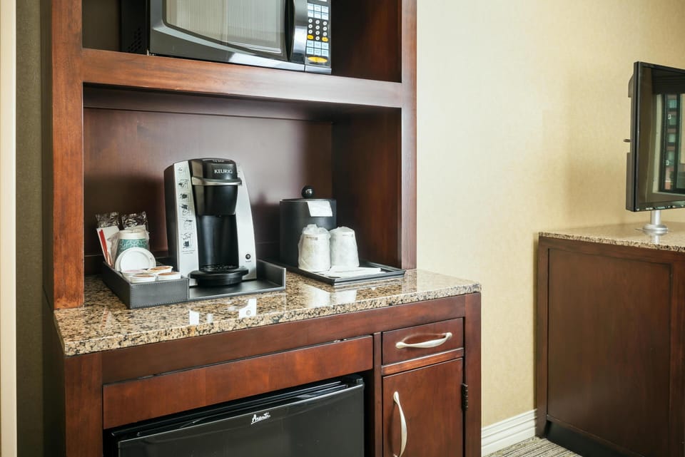 Fridge, microwave, coffee/tea maker