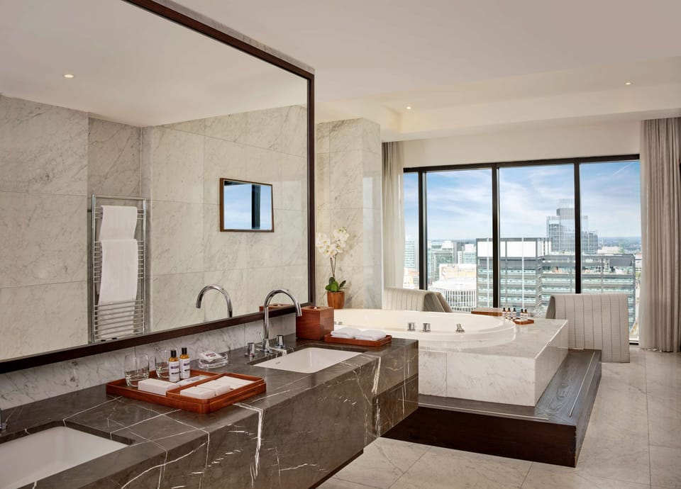 Combined shower/tub, eco-friendly toiletries, hair dryer, bathrobes