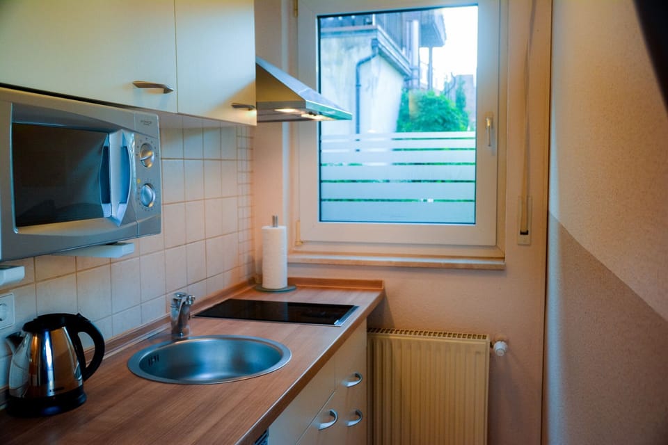 Classic-Apartment, Terrasse, Annex (Bahnhofstr. 70) | Private kitchen | Shared fridge, microwave