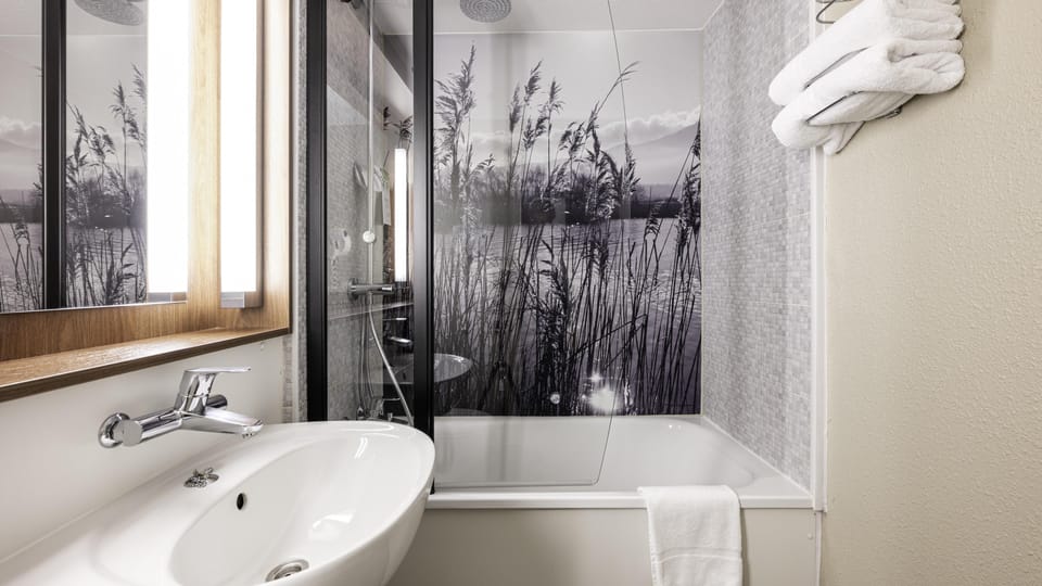 Eco-friendly toiletries, hair dryer, towels