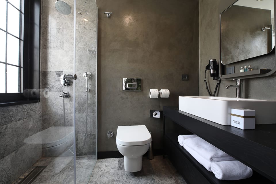 Deluxe Room, 1 Queen Bed, Non Smoking, Corner | Bathroom | Shower, rainfall showerhead, eco-friendly toiletries, hair dryer