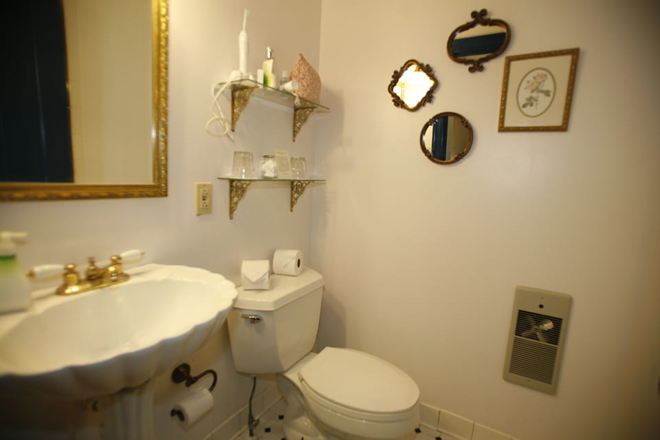 Room #1, King Fireplace | Bathroom | Shower, hair dryer, towels, soap