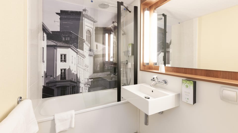 Eco-friendly toiletries, hair dryer, towels