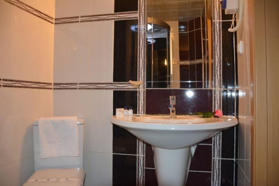 Shower, free toiletries, hair dryer, slippers