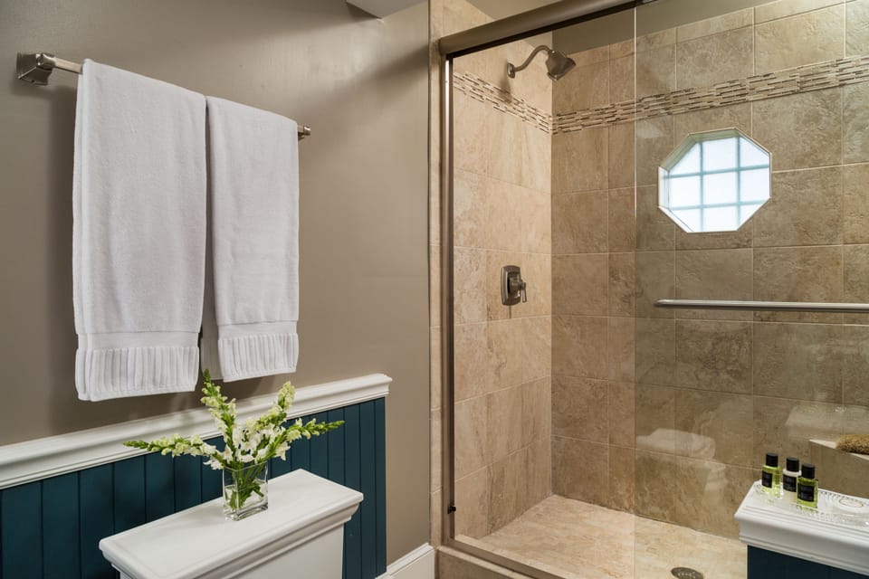 The Blue Ridge | Bathroom | Designer toiletries, hair dryer, bathrobes, slippers