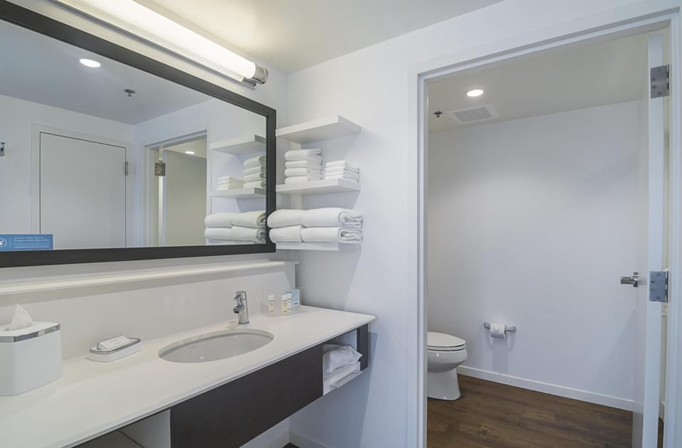 Suite, 1 King Bed, Non Smoking, Refrigerator & Microwave | Bathroom | Free toiletries, hair dryer, towels, soap