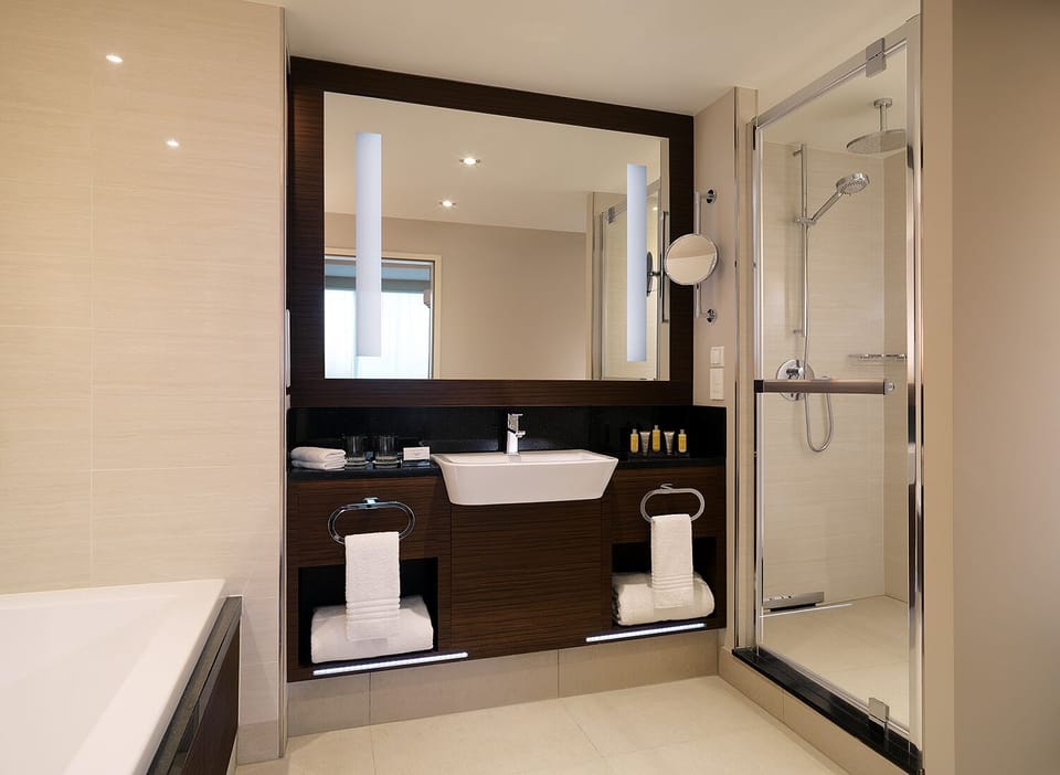 Luxury Suite, 1 King Bed with Sofa bed | Bathroom | Free toiletries, hair dryer, slippers, towels