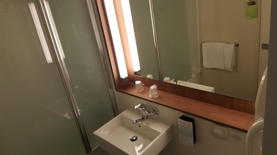 Eco-friendly toiletries, hair dryer, towels