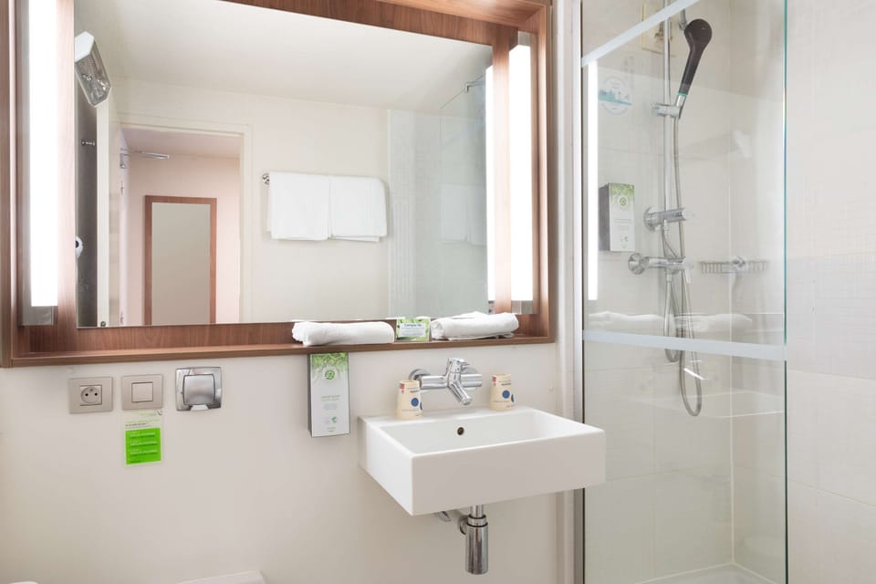 Eco-friendly toiletries, hair dryer, towels