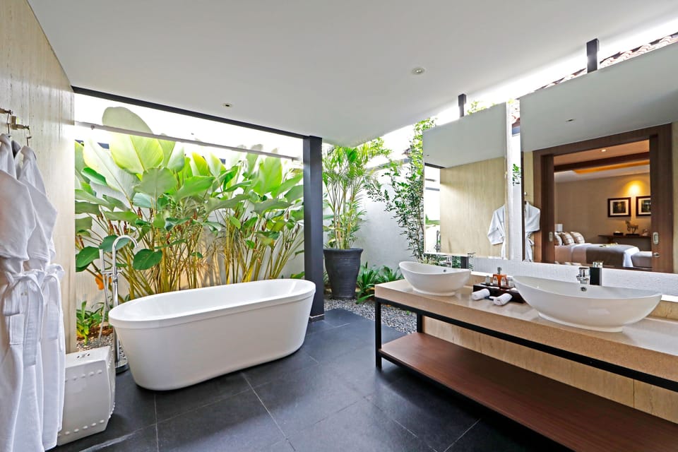 Villa, 2 Bedrooms, Private Pool, Garden Area | Bathroom | Separate tub and shower, deep soaking tub, rainfall showerhead
