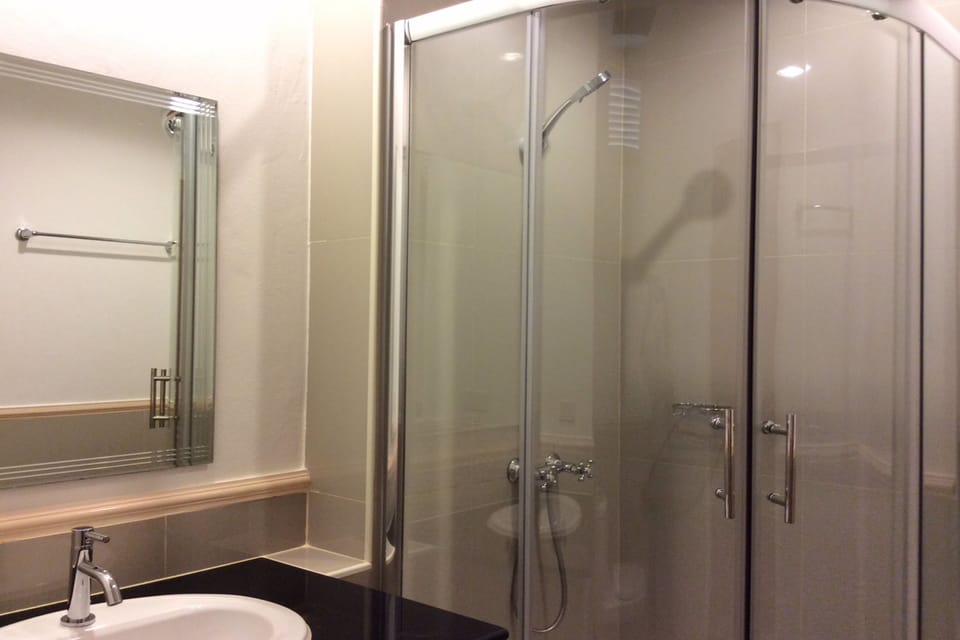 Shower, free toiletries, hair dryer, bidet