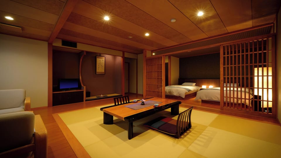 Modern Japanese-Western Style Room, Non Smoking (24sqm, 2 beds and 2 futon bedding sets) | In-room safe, WiFi (free), bed sheets