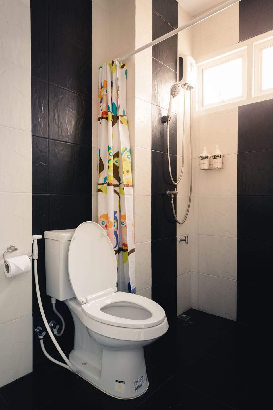 Shower, hydromassage showerhead, free toiletries, hair dryer