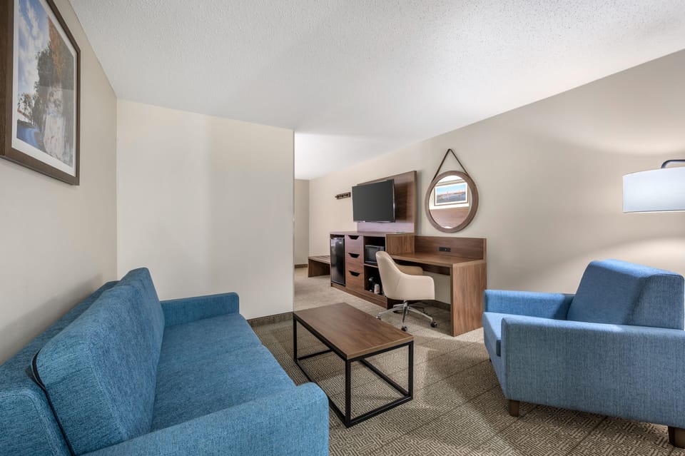 King Suite with Sleeper Sofa (Non Smoking) | Living area | 50-inch Smart TV with cable channels