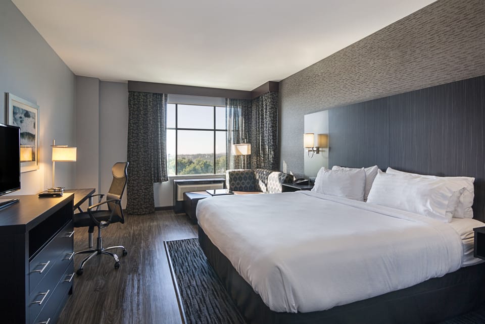 Room, 1 King Bed, Roll-in Shower (Communications) | Desk, laptop workspace, blackout drapes, soundproofing