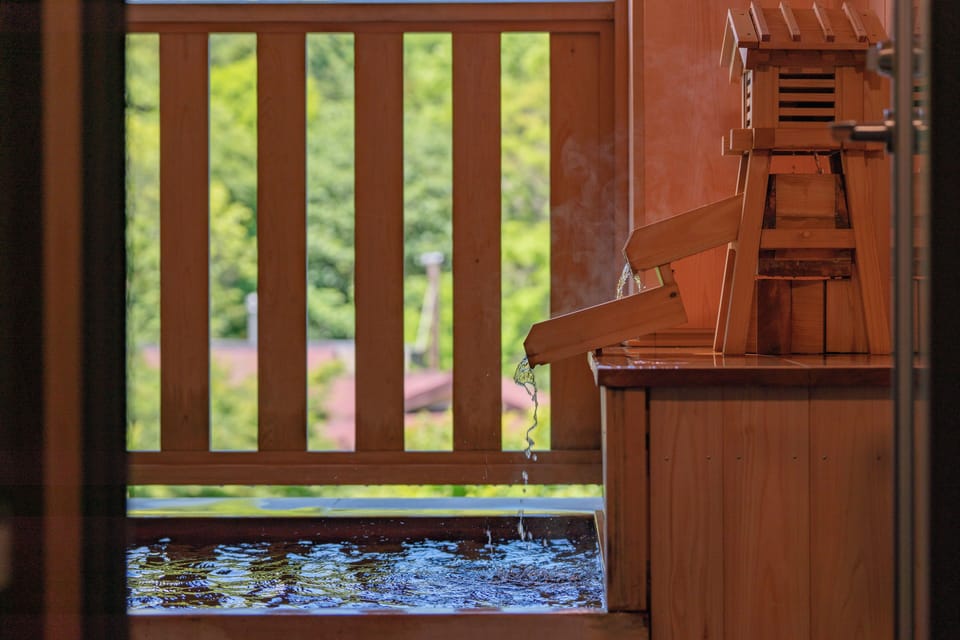 Japanese Western Style Corner Suite Room with Semi Open-air bath, Garden view (Second floor) | Bathroom | Separate tub and shower, spring water tub, free toiletries, hair dryer