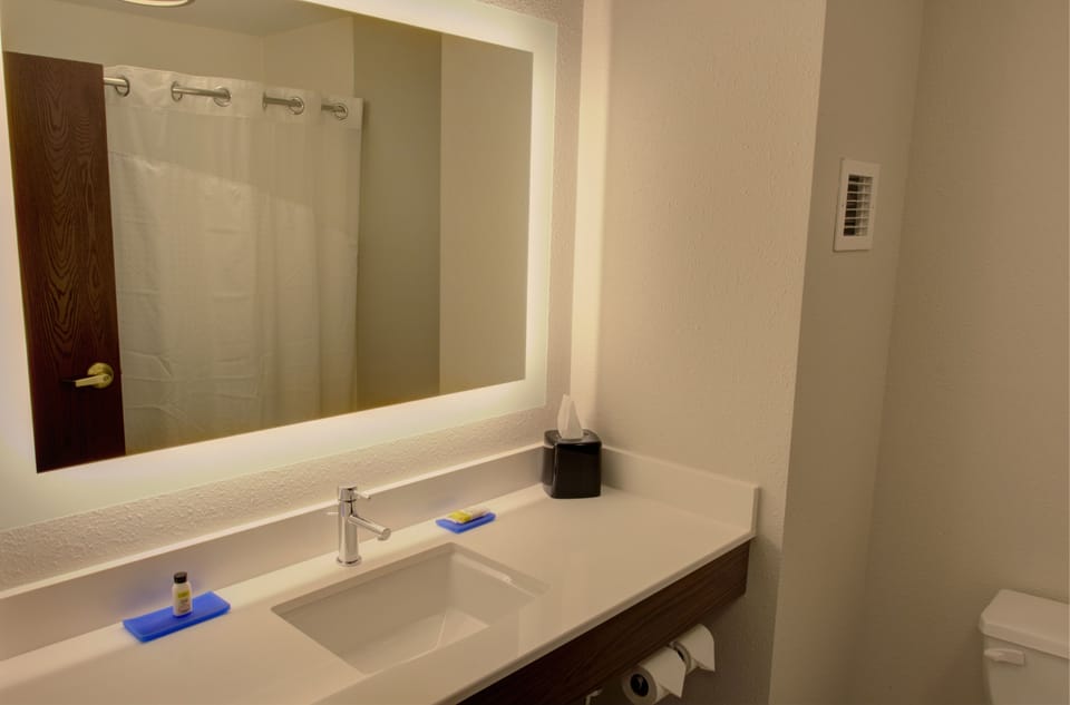 Combined shower/tub, free toiletries, hair dryer, towels