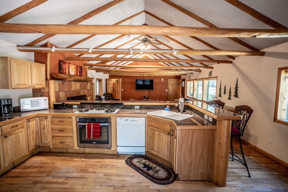 Family House, 3 Bedrooms, River View, Mountainside | Private kitchen | Full-size fridge, microwave, oven, stovetop