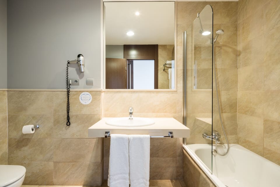 Combined shower/tub, eco-friendly toiletries, hair dryer, bidet