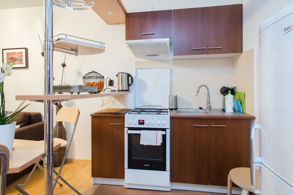 Apartment | Private kitchen | Full-size fridge, microwave, stovetop, coffee/tea maker