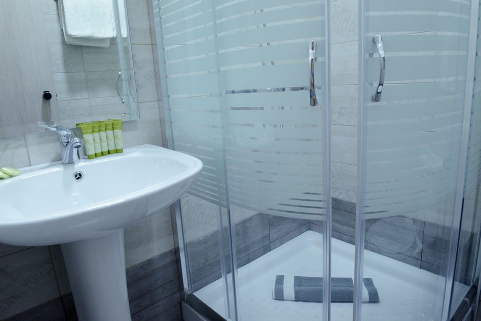 Shower, free toiletries, hair dryer, bathrobes