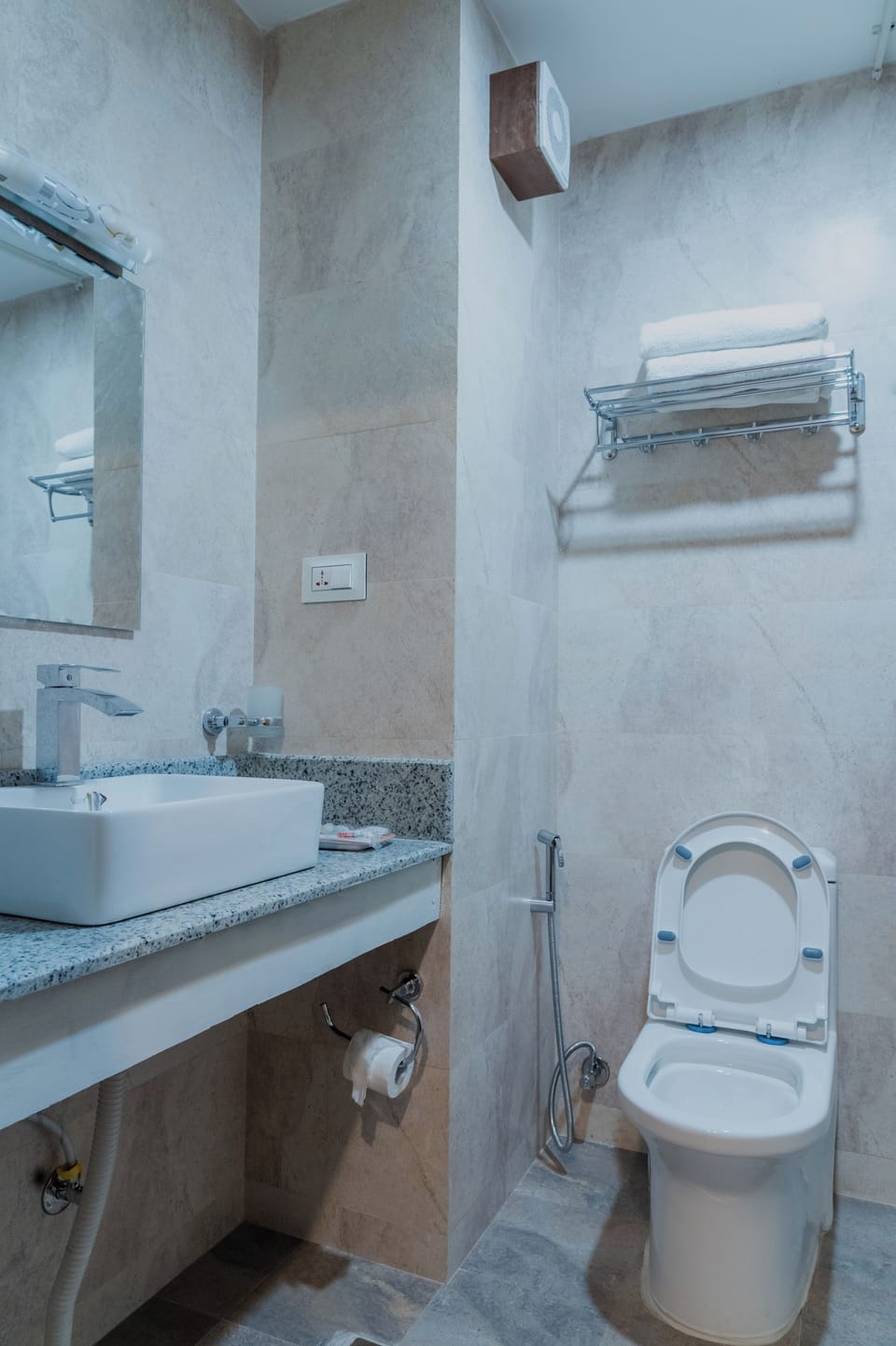 Shower, free toiletries, hair dryer, slippers
