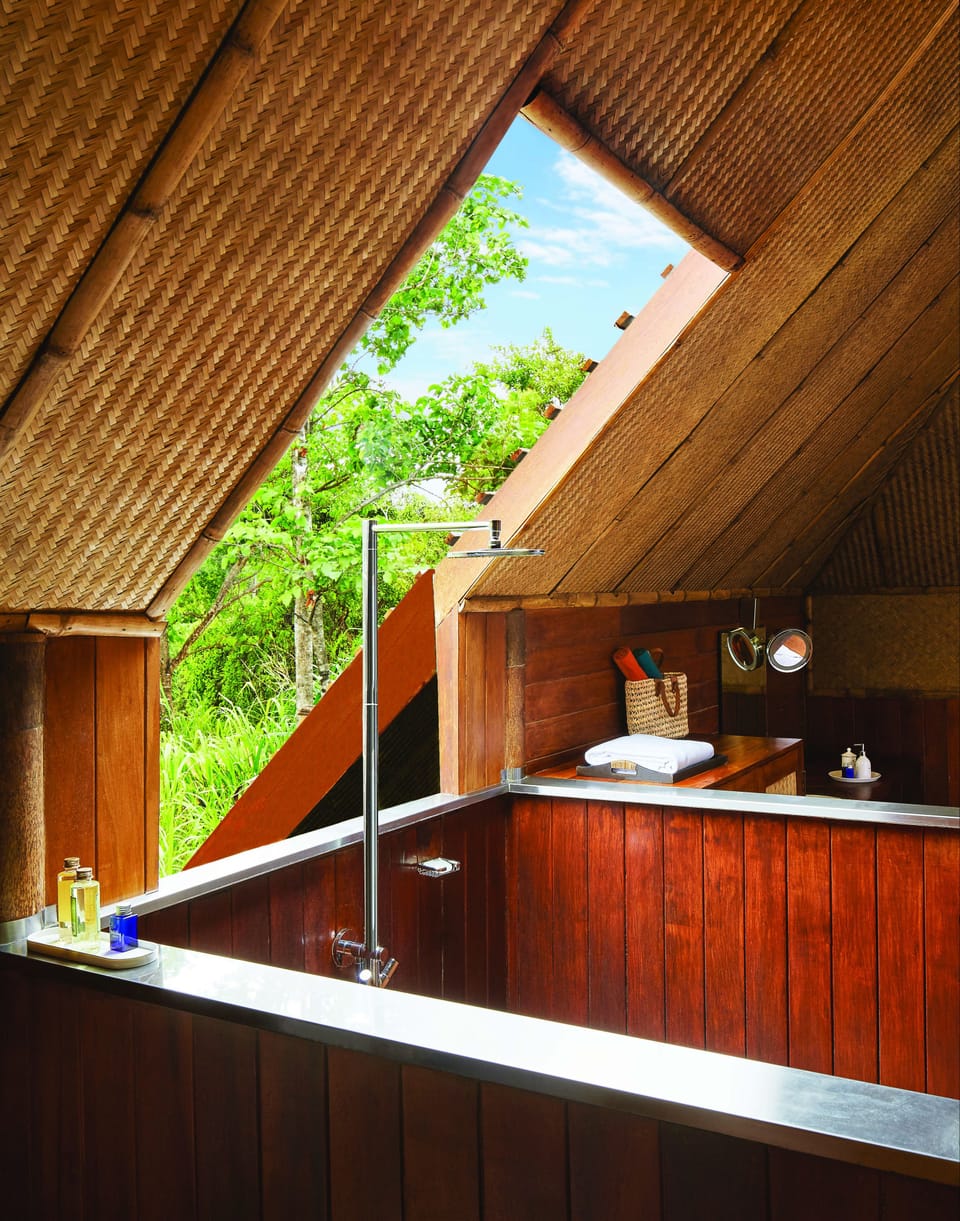 Combined shower/tub, deep soaking tub, rainfall showerhead