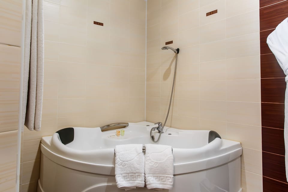 Shower, free toiletries, hair dryer, slippers