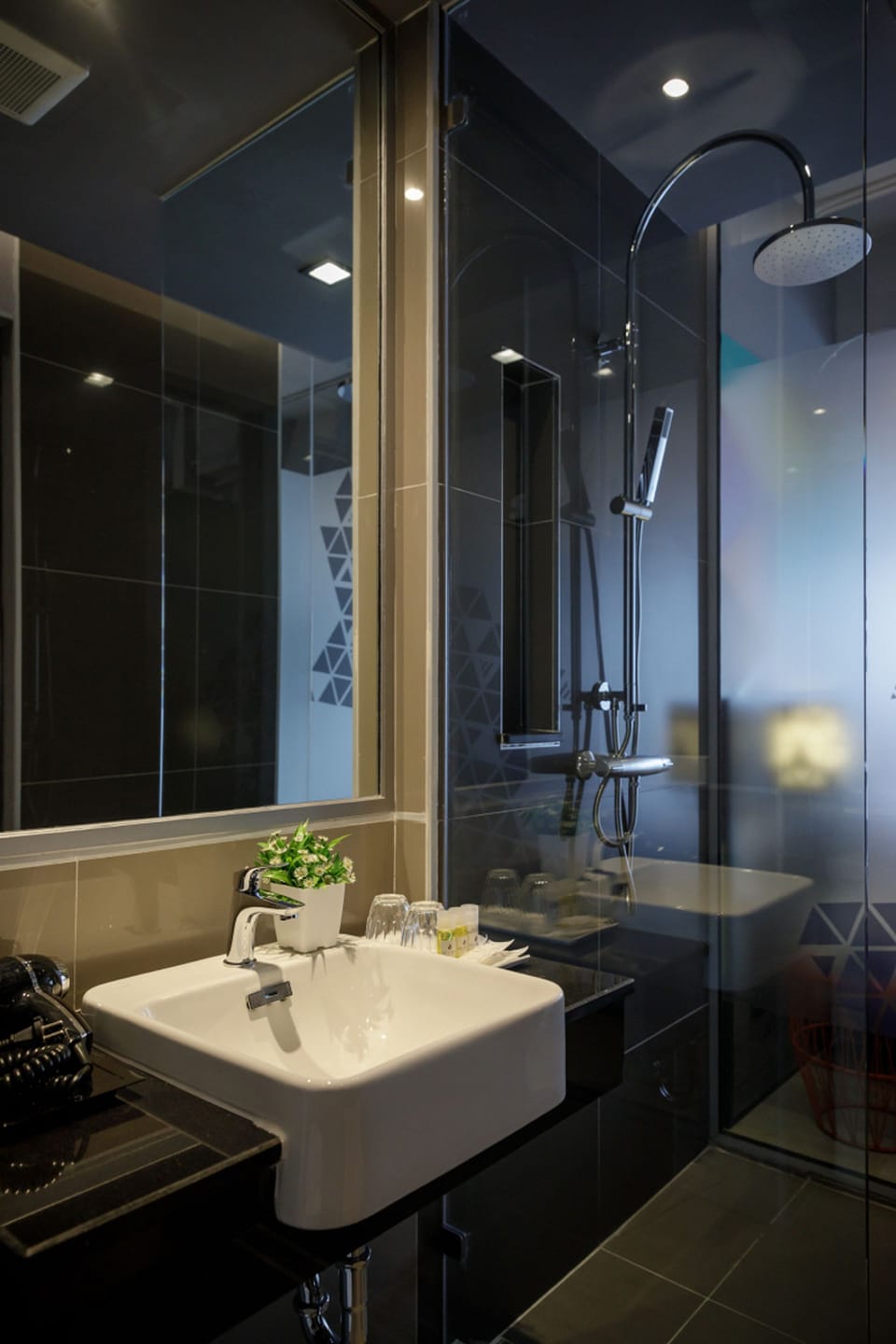 Shower, free toiletries, hair dryer, bathrobes