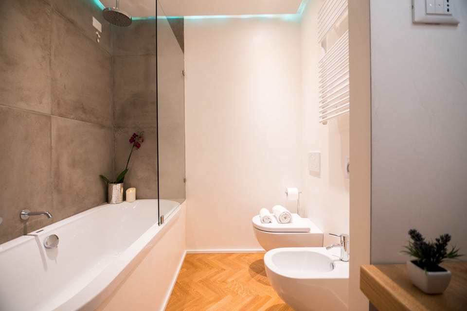 Free toiletries, hair dryer, bidet, towels