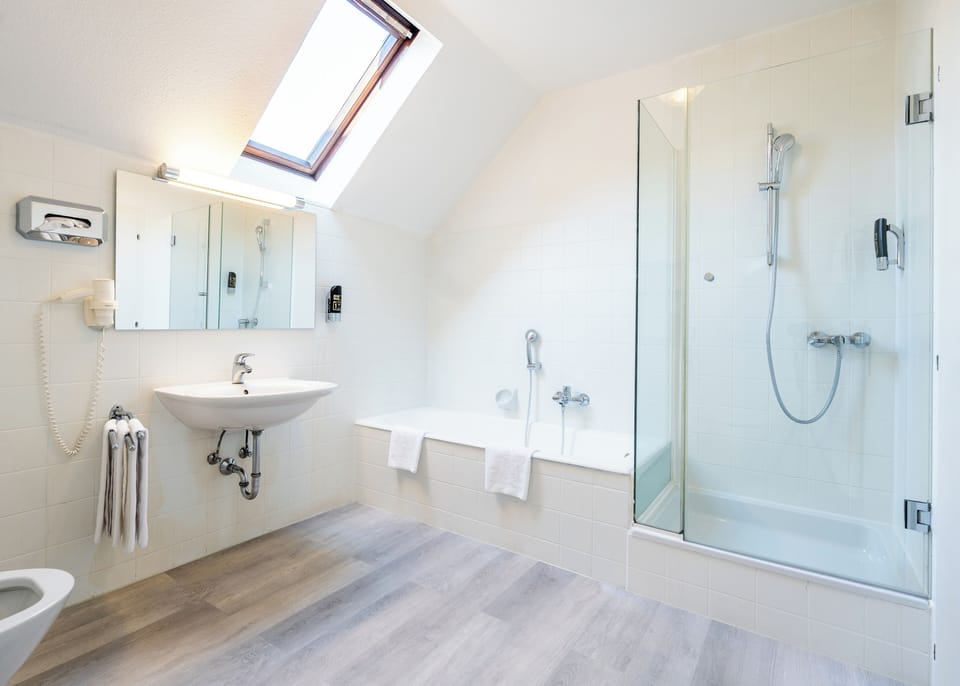 Suite | Bathroom | Shower, free toiletries, hair dryer, towels