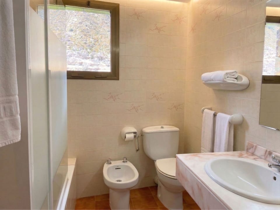 Double Room, Mountain View | Bathroom | Shower, hair dryer, bidet, towels