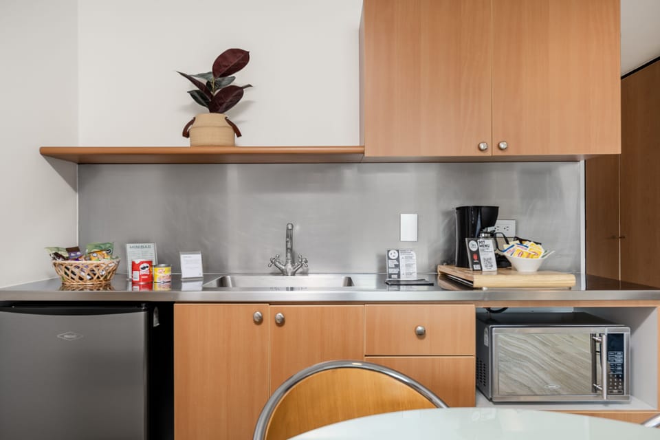 Fridge, dining tables