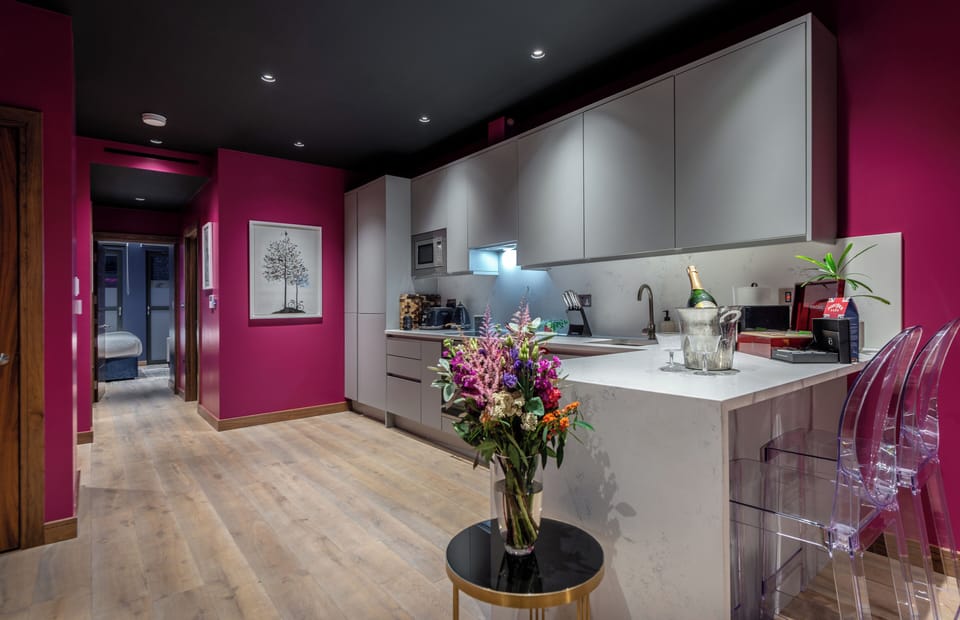 Hux Penthouse | Private kitchen | Dishwasher, coffee/tea maker, cookware/dishes/utensils, kitchen islands