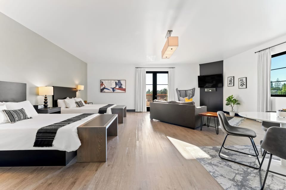 Premium bedding, desk, blackout drapes, iron/ironing board