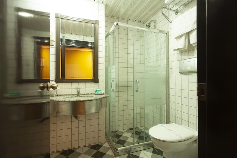 Shower, free toiletries, hair dryer, slippers