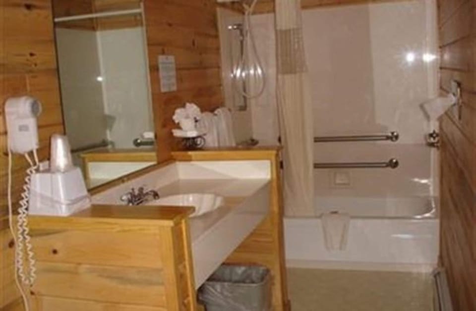 Combined shower/tub, hair dryer, towels