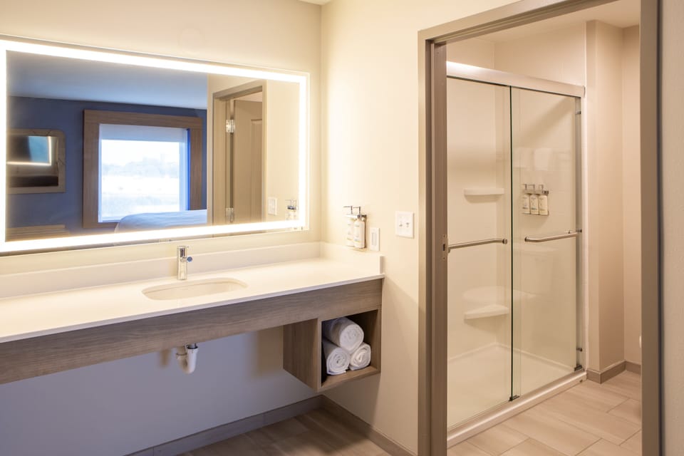Suite, 1 King Bed | Bathroom | Hydromassage showerhead, free toiletries, hair dryer, towels