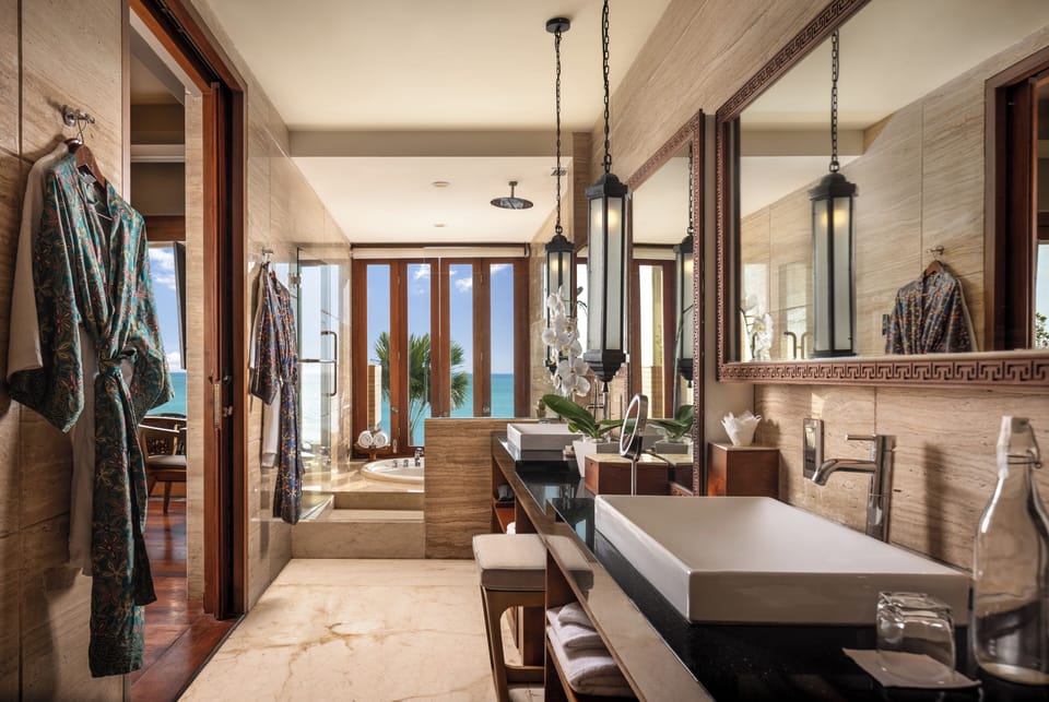 Ocean Suite with Jacuzzi | Bathroom | Separate tub and shower, designer toiletries, hair dryer, bathrobes