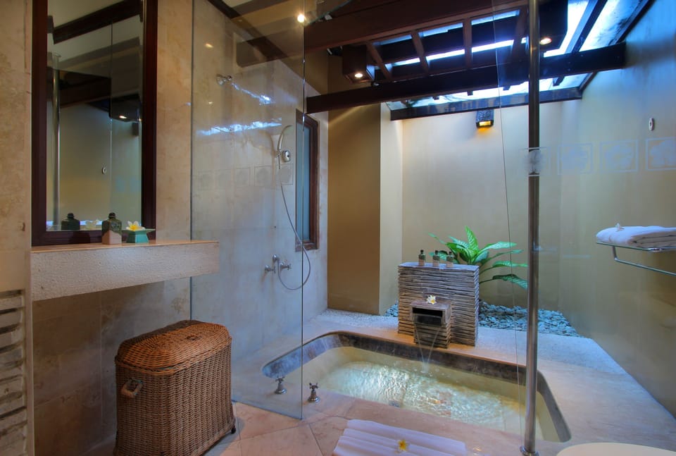 Shower, free toiletries, hair dryer, towels
