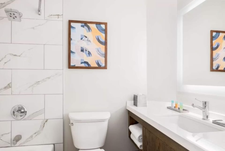 Room, 1 King Bed, Non Smoking | Bathroom | Combined shower/tub, free toiletries, hair dryer, towels