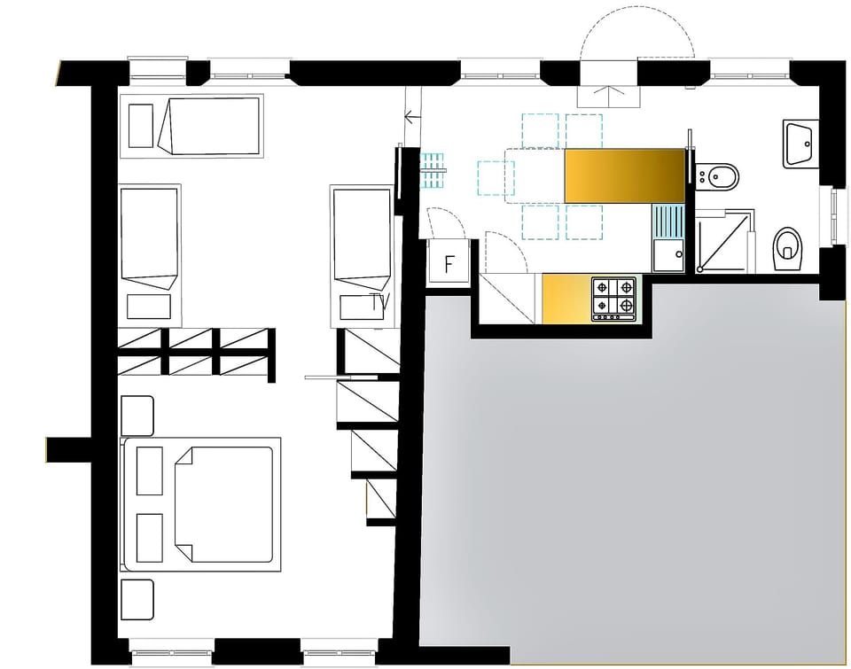 Family Apartment, 2 Bedrooms, Kitchen, Poolside | Floor plan