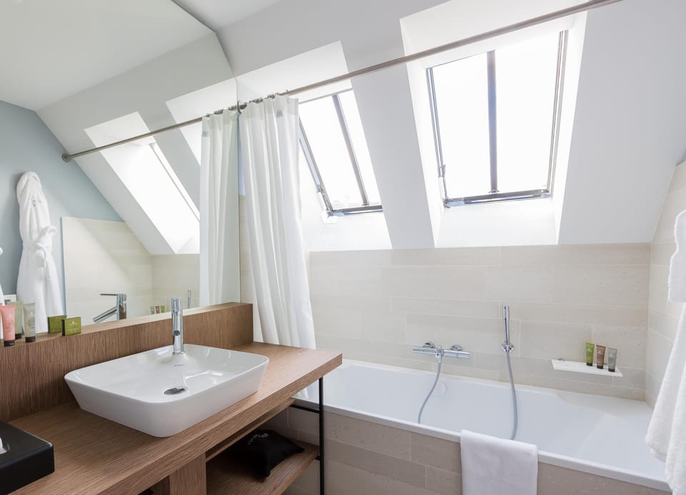 Family Room, 1 King Bed with Sofa bed | Bathroom | Eco-friendly toiletries, hair dryer, slippers, towels