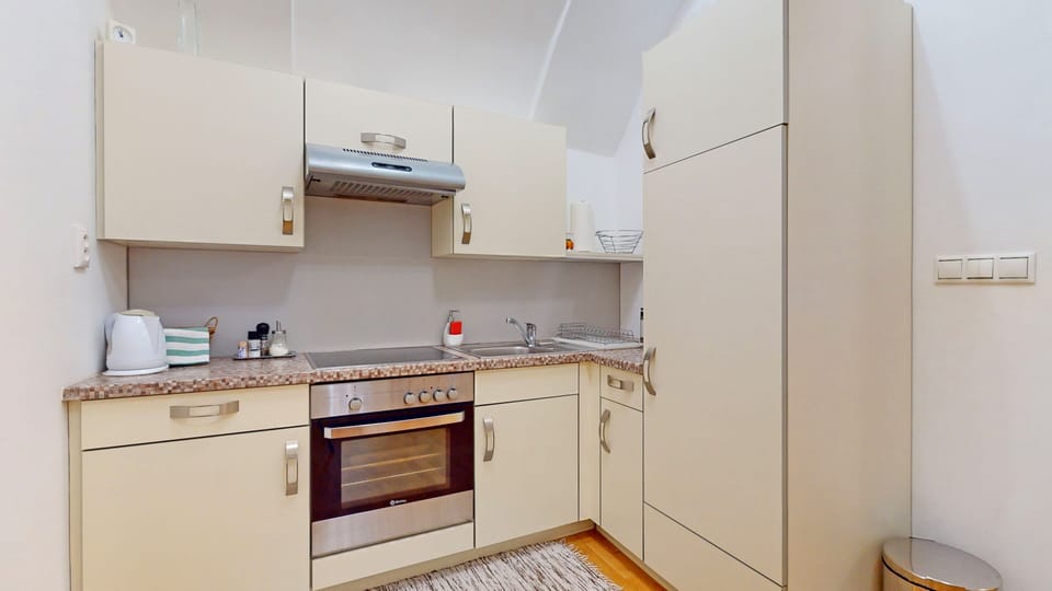 City Apartment, 1 Bedroom, Kitchen | Private kitchen | Fridge, microwave, oven, stovetop